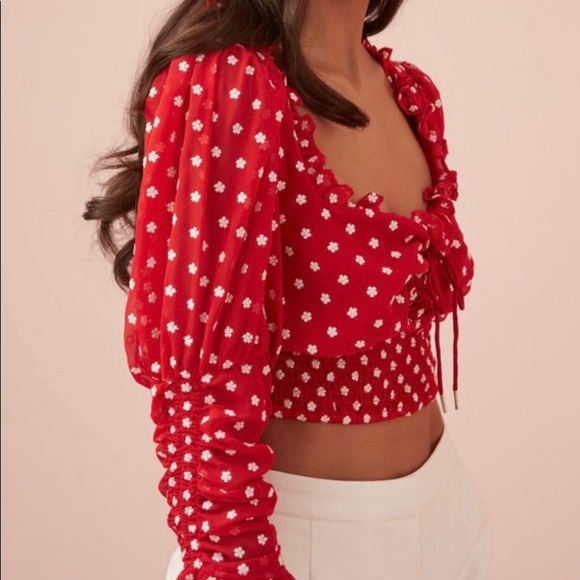 Finders Keepers Blossom Rouched Top Red a blouse - Picture 3 of 7